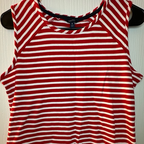 Nautica red white stripe sleeveless shirt women’s medium business or casual soft - Picture 2 of 8